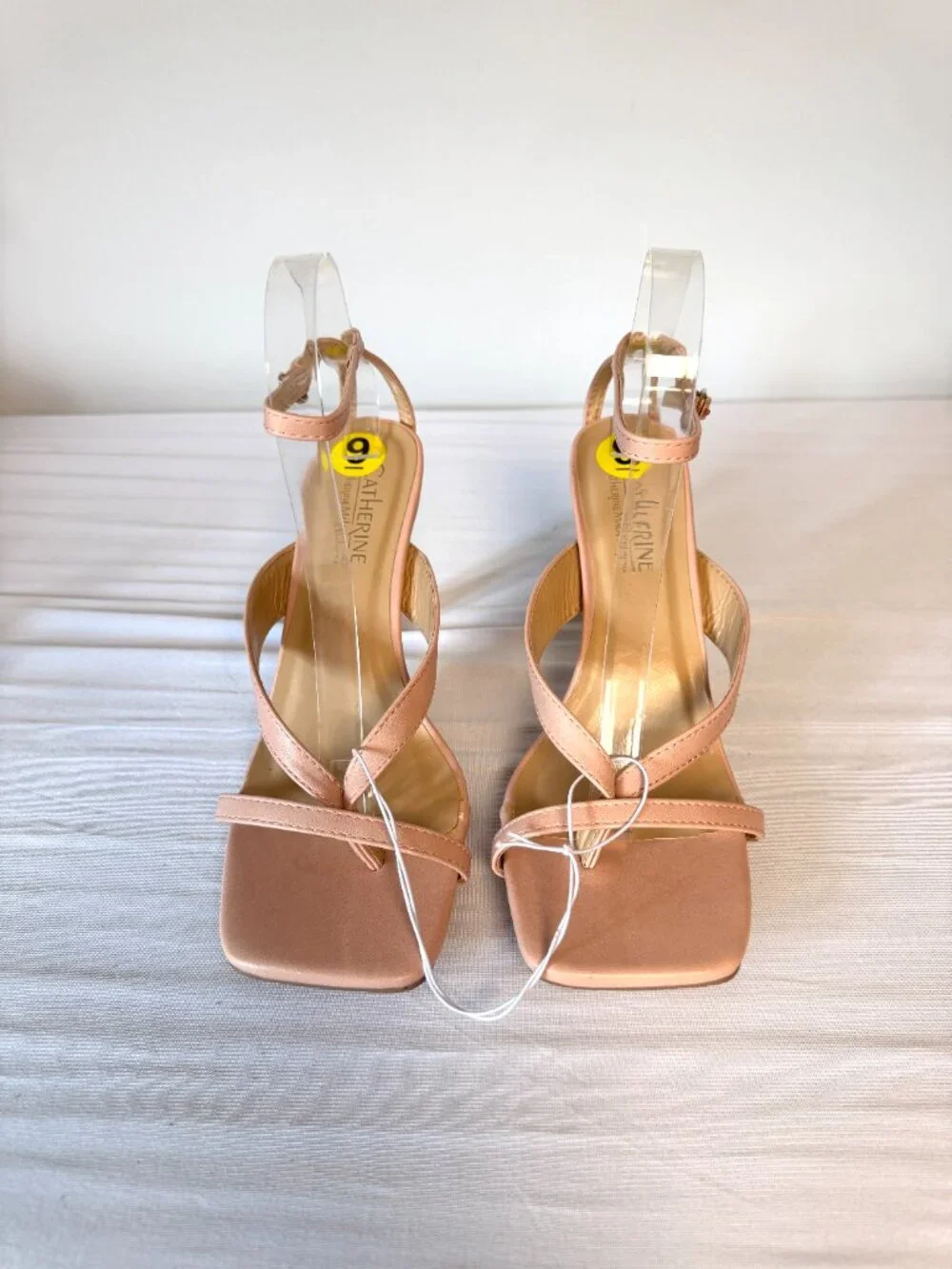 9 Catherine Malandrino Chacha Blush Pink Nude Ankle Strap Sandals Gold Heels